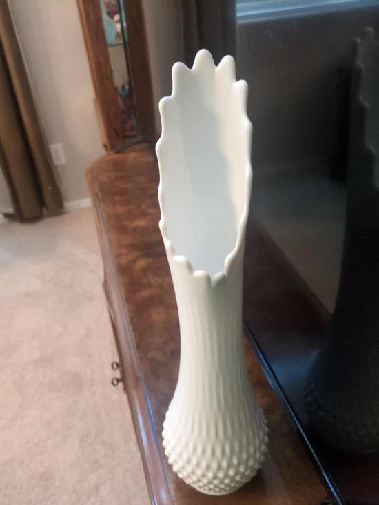 Vintage Fenton hobnail milk glass swung vase. 18