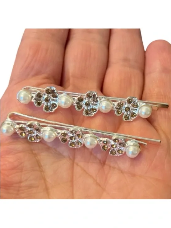 Elegant Pearl and Gold Crystal Rhinestones Hair Clips 2.5”FINAL PRICE DROP