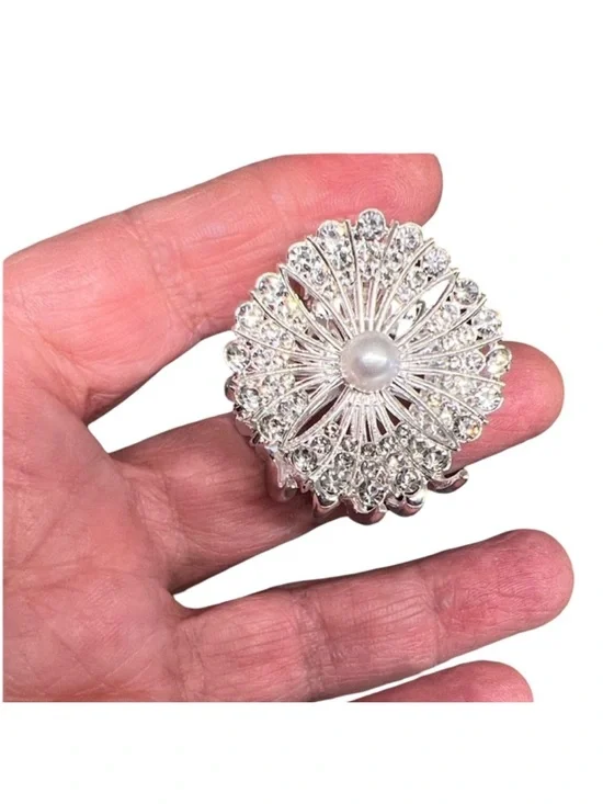 Crystal & Pearl Silver-Tone Floral Hair Clip FINAL PRICE DROP