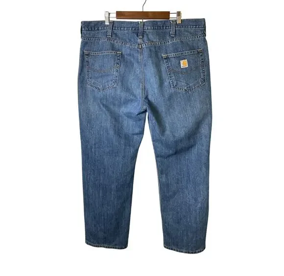 Carhartt Men's Blue Denim Straight Relaxed Fit Jeans Size 42X30