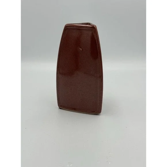 Triangular Red Ceramic Art Vase Glossy Decorative 6 in Free Standing