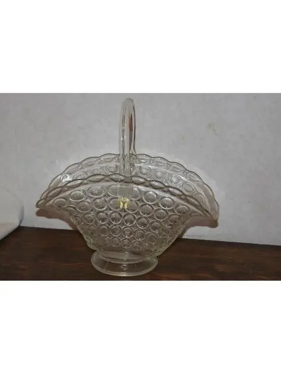Vintage L E Smith Glass Bullseye Thousand Eyes Bridal Basket