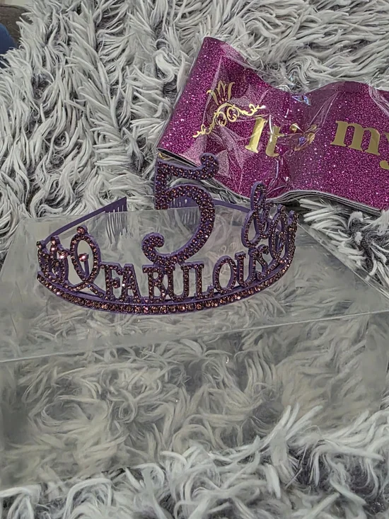 New 5th Birthday 'Fabulous' Purple Tiara Headband (Metal)