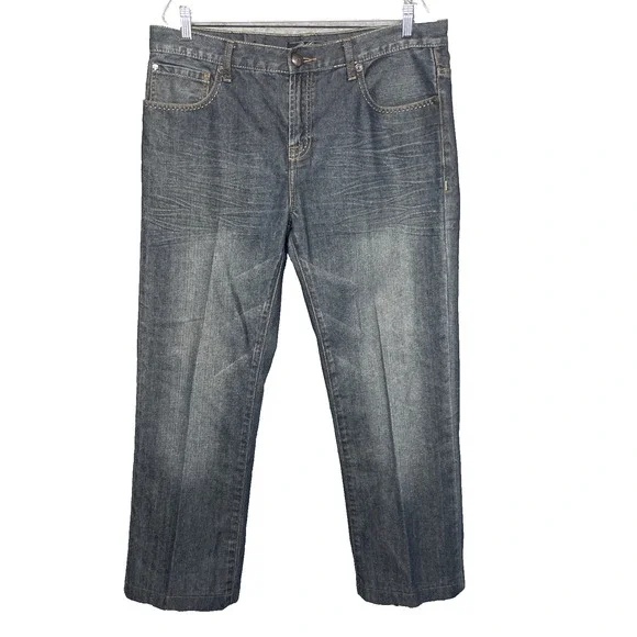 Marc Ecko Jeans Mens Boot Cut Fits 36x27 Med Wash Faded Cowboy Baggy Y2K Cut Sew