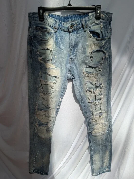 Men's Skinny Distressed Light Blue Ripped Jeans