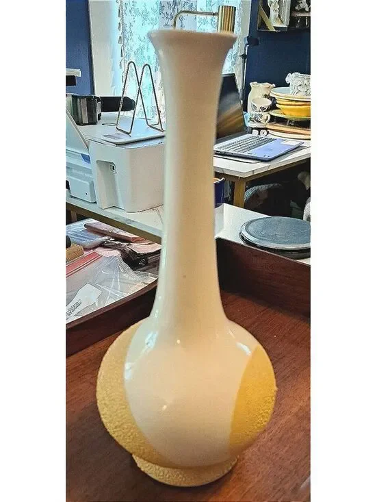 Vintage Royal Haegar Art Pottery MCM Yellow/White Lava Texture Glaze Vase