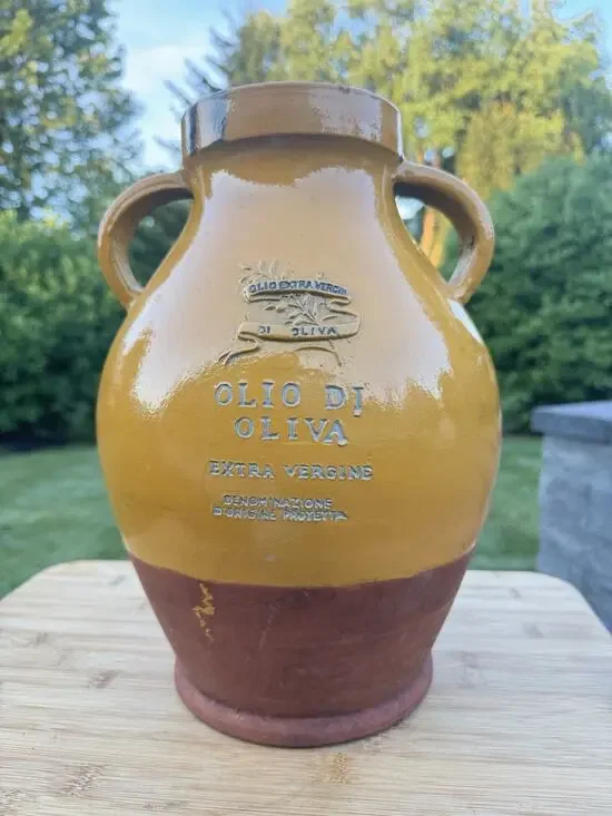 Vintage Italian Olio Di Oliva Large Double Handled Yellow Jar Terracotta Urn 13