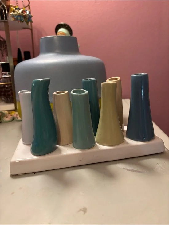 Chive Pooley Ceramic Bud Vase Set — Blue, Teal & Cream