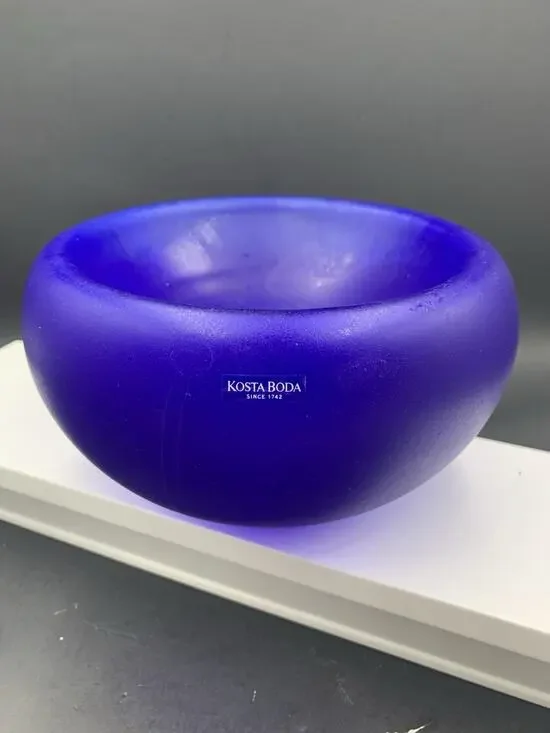 Kosta Boda Cobalt Blue Funghi Frosted Decorative Bowl