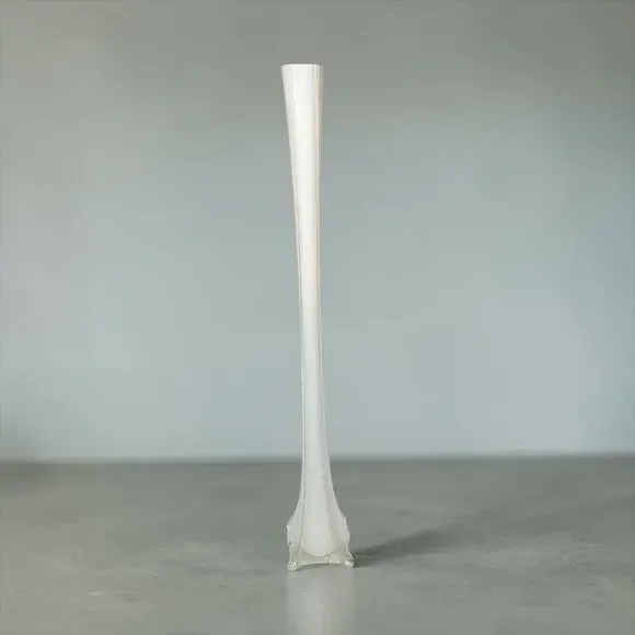 Vtg White Clear Encased Tall Skinny Eiffel Tower Bud Vase 24