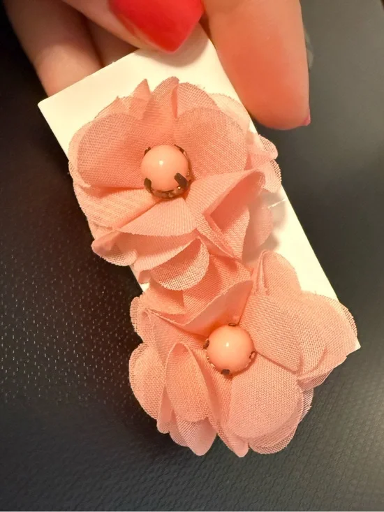 Pink Floral Fabric Flower Earrings - Unbranded