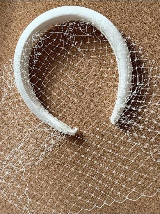 Bridal Headband with Veil- Handmade Padded Headband Satin