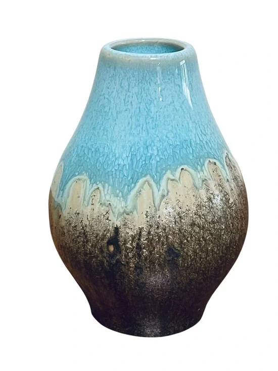 Artisan Studio Pottery Small Vase Turquoise Drip Glaze Brown Crystalline Base 4