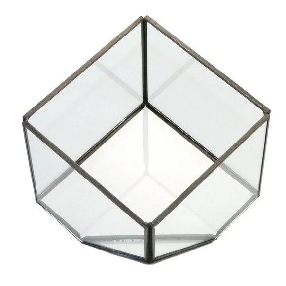 Clear Glass Geometric Vase with Dark Metal Trim