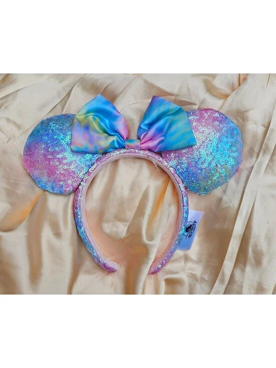 Pastel Tie Dye Blue Pink PurpleMinnie Mouse Ears Headband Sequin