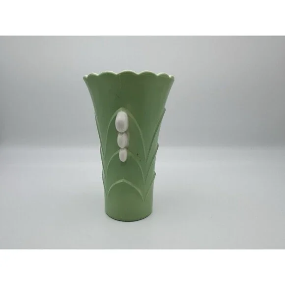 Vintage Anchor Hocking Vitrock Vase 5¼” Green & White Art Deco Uranium Glow