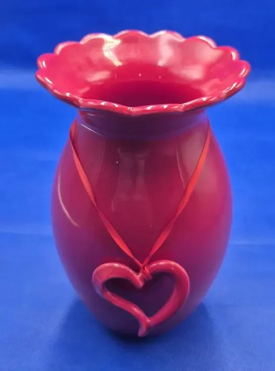 FTD Vibrant Red Ceramic Vase with Heart Charm 7.5