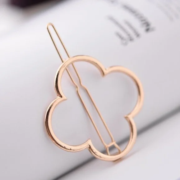 Gold or Silver 4 Leaf Clover Flower Hair Clip