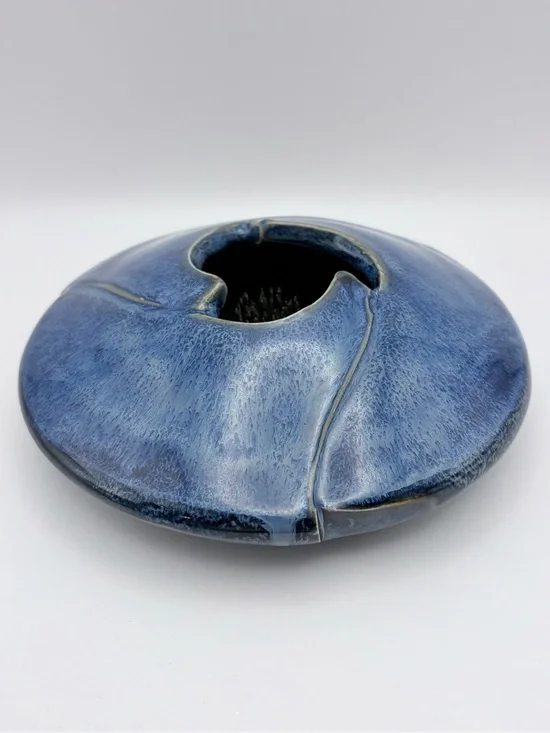 Ian Staintin Studio Art Ikebana Flower Frog Round Vase Cobalt Blue Ceramic