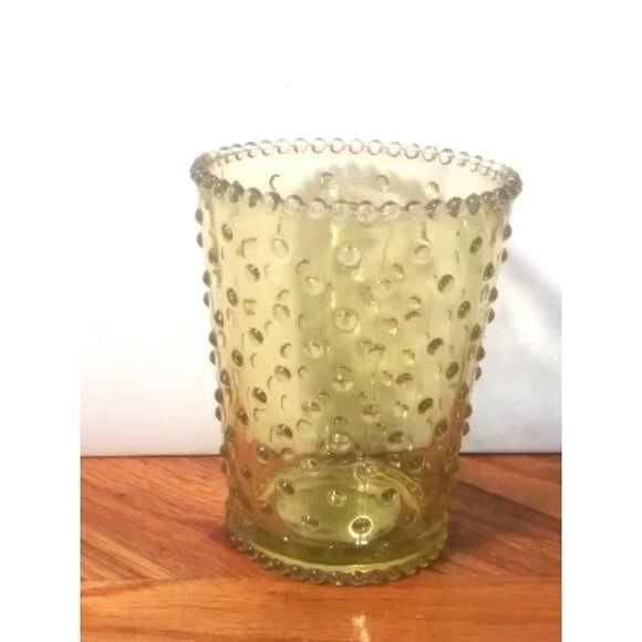 Amber hobnail glass vase/ candle holder beautiful 5