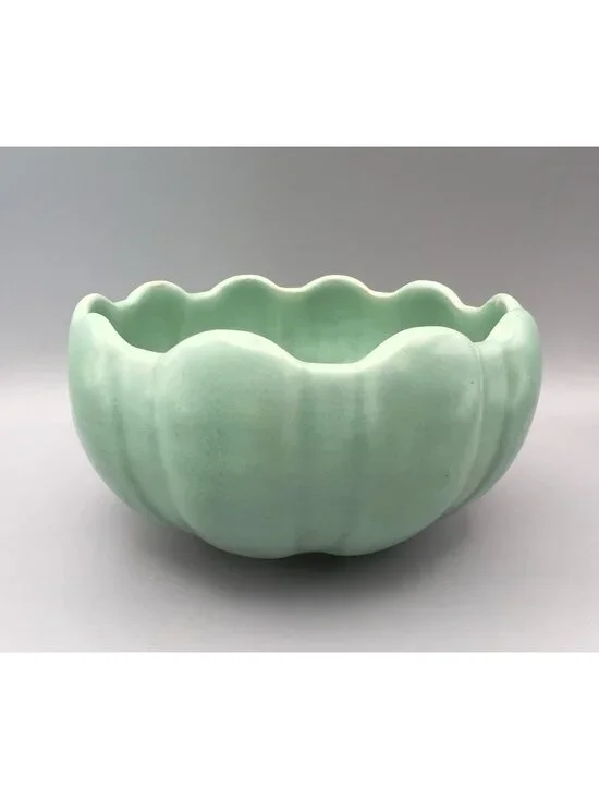 Vintage Camark Pottery Lotus Bowl Planter 620 Matte Seafoam Green Scalloped