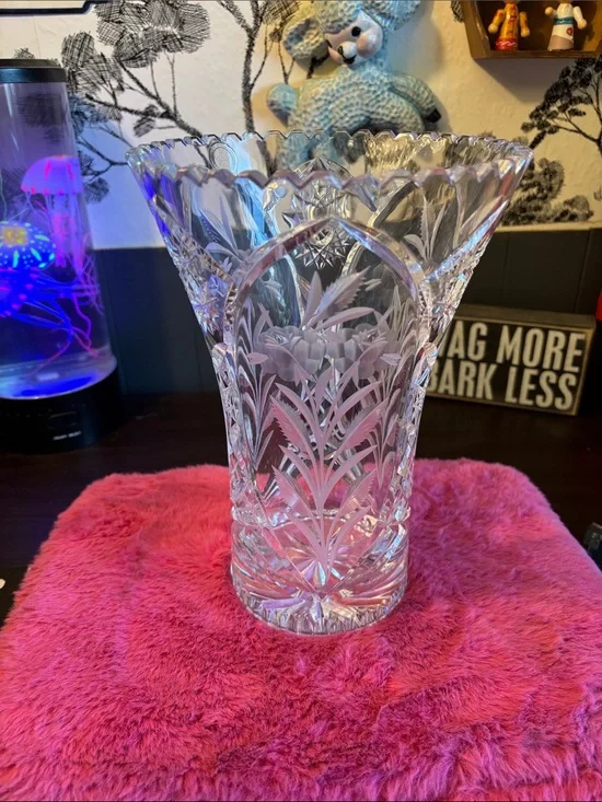 VINTAGE Crystal Clear brand made in GermanyCut Crystal Vase. It is a bohemian st