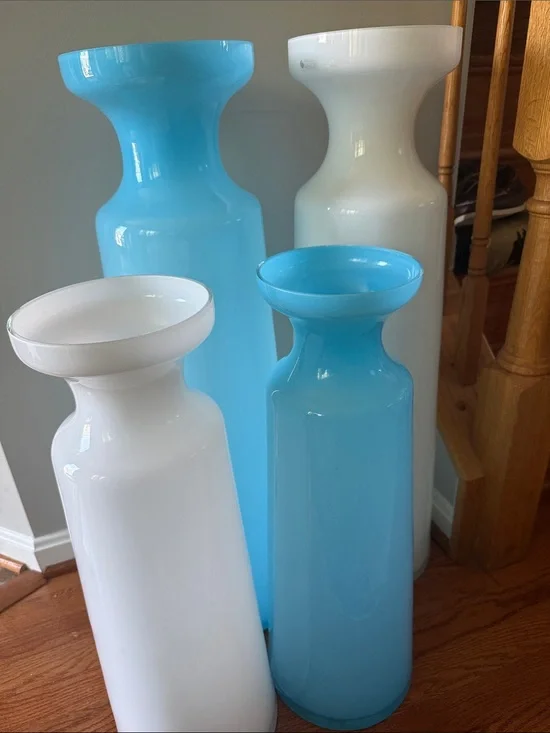 Blue and White Glass Floor Vases - Set of 4