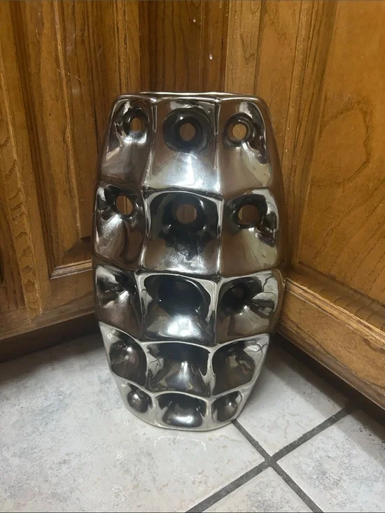 Stylish Metallic Silver Ceramic Vase