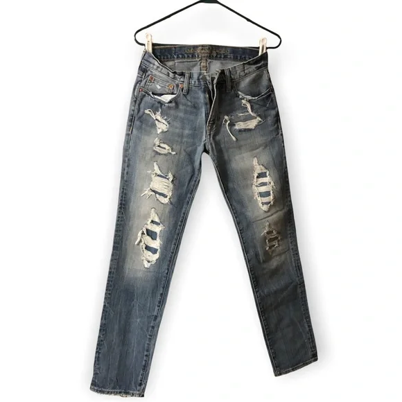 American Eagle Jeans Mens‎ Slim Straight Size 28 X 34 Blue Ripped Thrashed