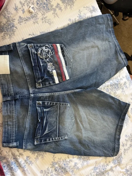South Pole Men’s Relaxed Blue Denim Shorts with Embroidered Back Pocket