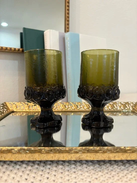 Vintage Tiffin Franciscan Olive Green Goblet Glasses- Set of 2