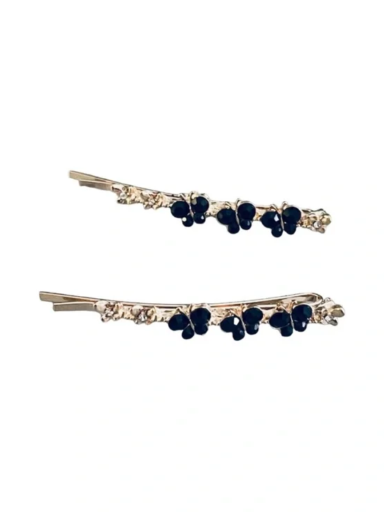 Elegant Black Crystal and Gold Hair Clips FINAL PRICE DROP