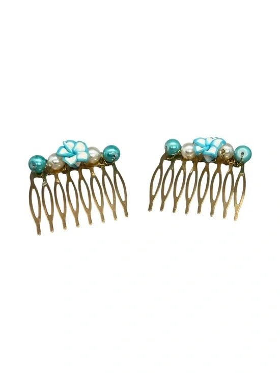 Elegant Gold and Turquoise Beaded  Hair Combs 2.0” 2 Pc Set FINAL PRICE DROP