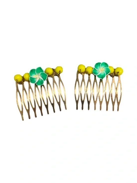 Floral Hair Comb with Yellow and Green Accents 2 pc Set 2.0”FINAL PRICE DROP