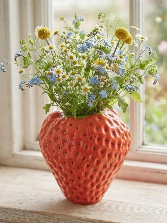 Vibrant Strawberry Shaped Vase 7.5
