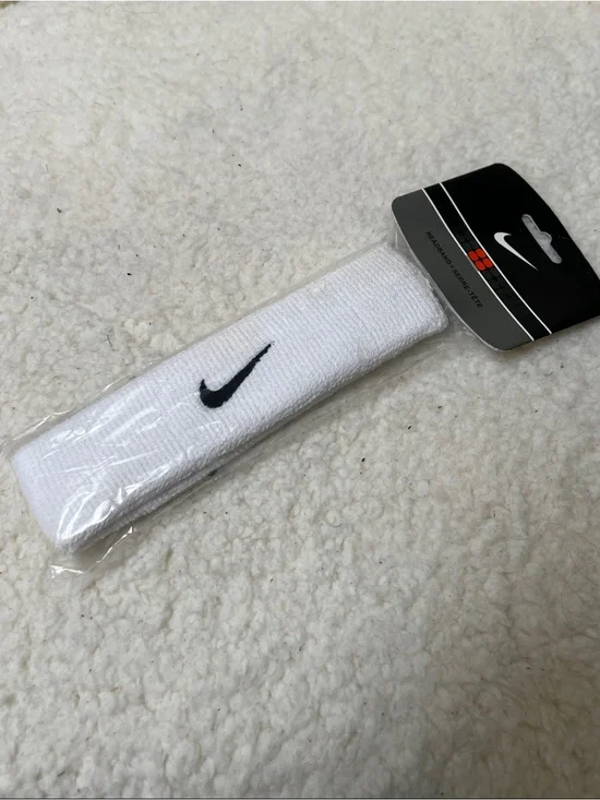 Nike White Terrycloth Headband with Black Swoosh