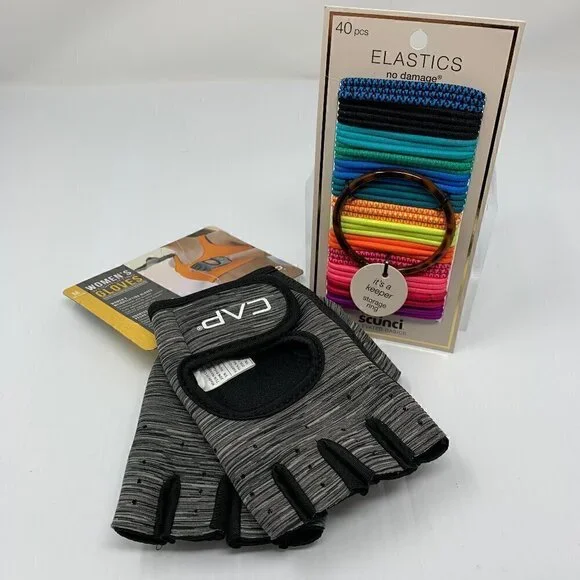 Weightlifting Workout Gloves + 40 Colorful Hairbands NWT Athleisure Gift Set