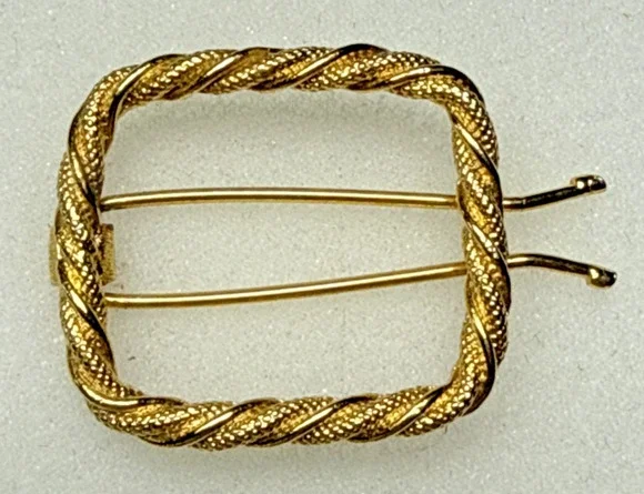 Vintage Twisted Rope Gold Tone Metal Hair Barrette Square