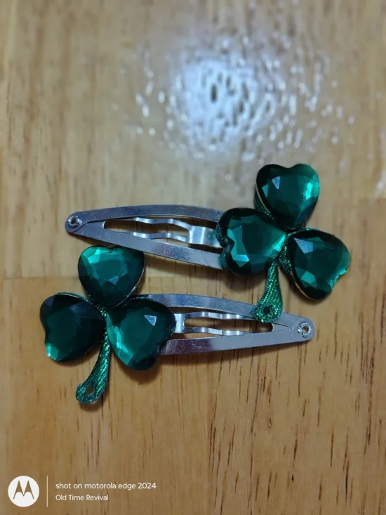 Shamrock Hair Clips Green Rhinestone Y2K Aesthetic St Patricks Day Accessory