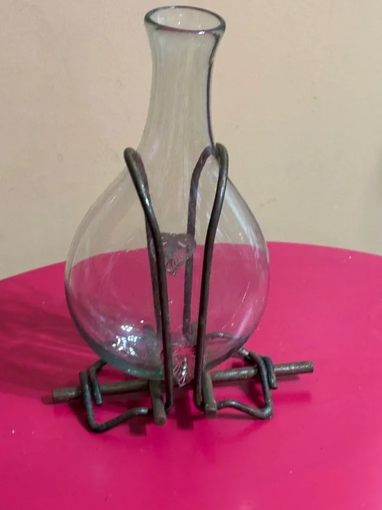 Vintage Glass Decanter with Wrought Iron Stand