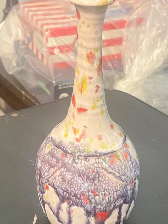 Handmade Speckled Art Pottery Vase with Splatter Glaze