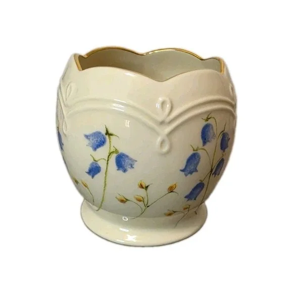 Lenox Porcelain Small Vase or Votive Gold Trimmed Floral Bluebells Wide Mouth