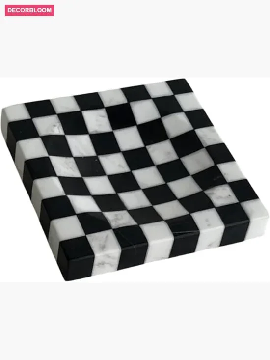 Natural Marble Checkerboard Splicing Mosaic Small Square Jewelry Dish Tray