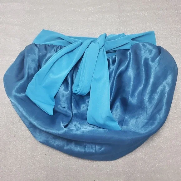 Turquoise Blue Satin Hair Bonnet Adjustable Tie‎ Band Sleep Cap Hair  Wrap