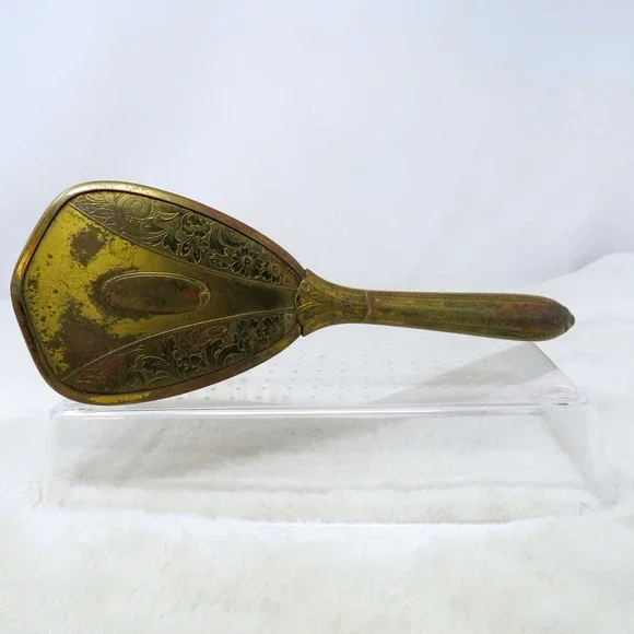 Vintage Gold Tone Metal Art Deco Hair Brush Vanity Dresser‎ Retro