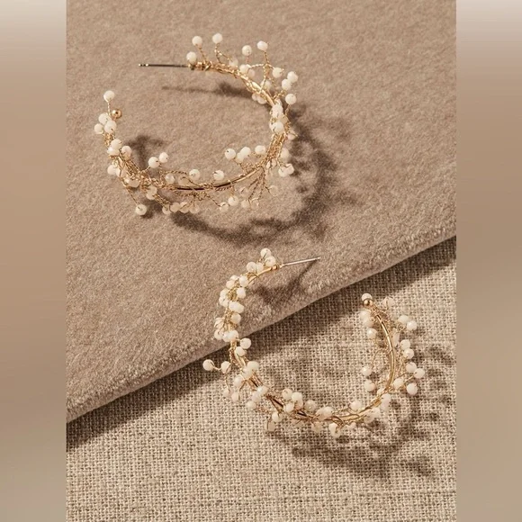 Nicola Bathie Gianna Earrings — Pearl Gold Hoops, NWT