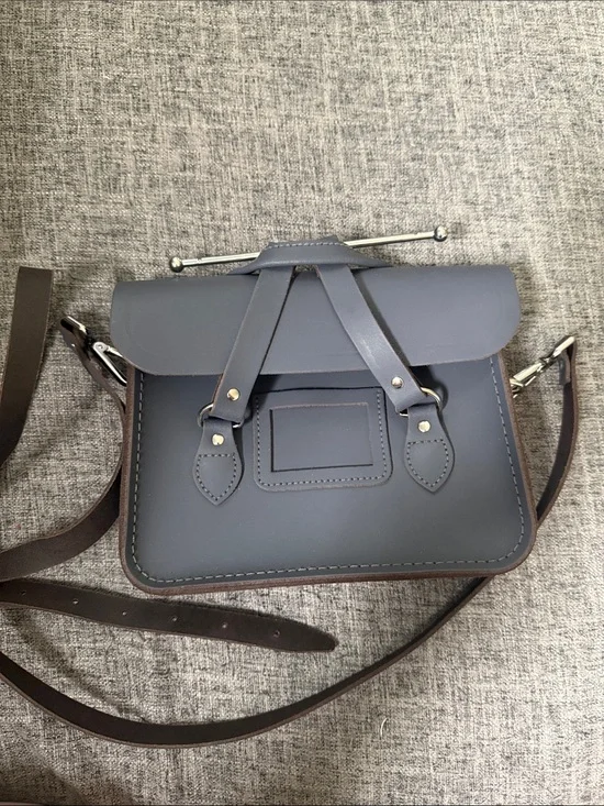 The Cambridge Satchel Company Slate Gray Leather Satchel Top Handle with strap