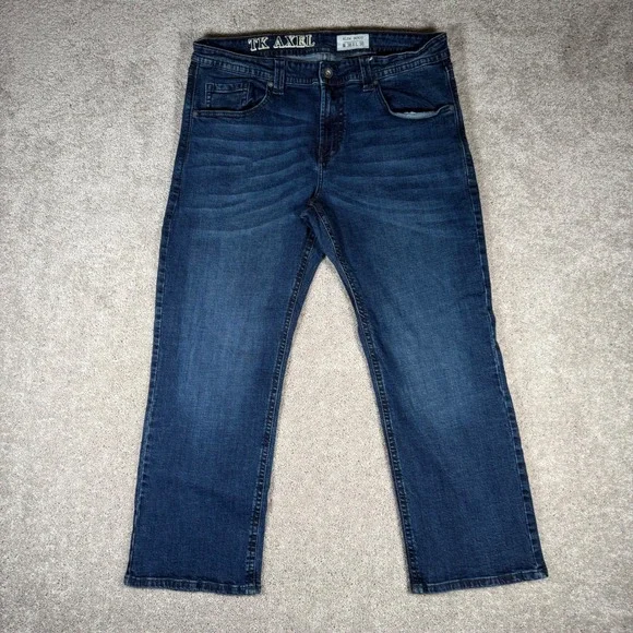 TK Axel Slim Boot Men's 38x30 Dark Wash Blue Denim Jeans Stretch Cotton Blend