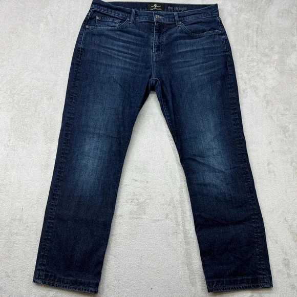 7 For All Mankind The Straight Jeans Mens 36x28 Dark Blue Luxe Performance Denim
