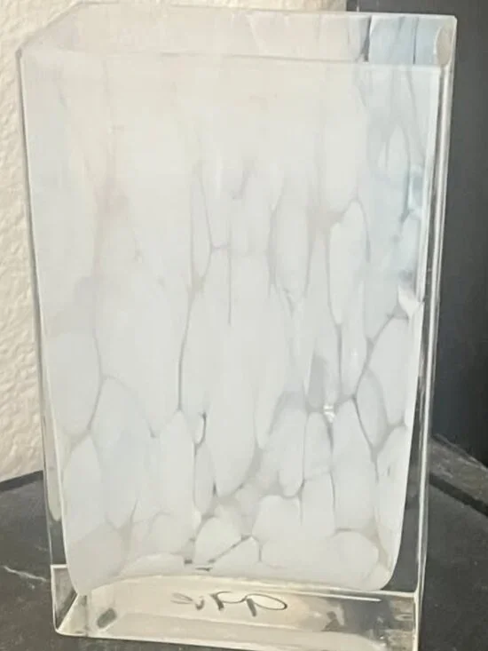 Rectangle Glass Vase with Blue and White Marbles Design